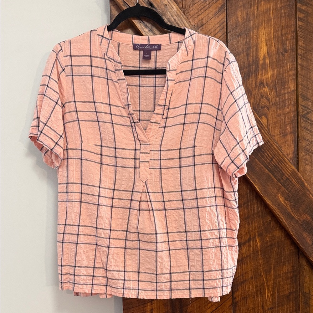 Gloria Vanderbilt Peach Checkered Blouse